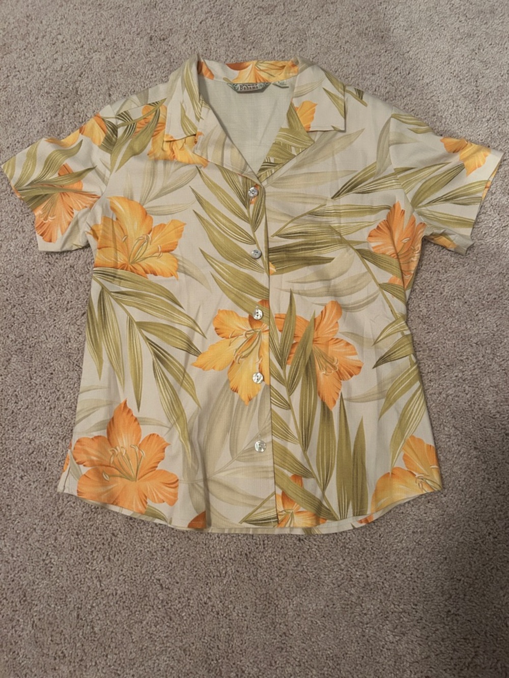 Tommy Bahama Tropical Orange Floral Button-Up Blouse small